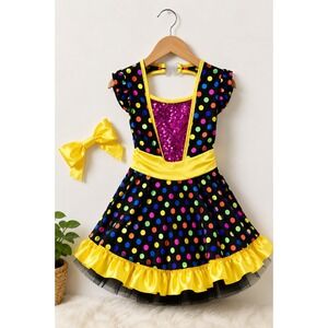 Costume Gallery Kids Polka Dot Dance Dress‎ Yellow Ruffle Sequin 15349 M Child